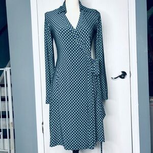 Tommy Hilfiger Faux Wrap Size 4 Long Sleeve Dress Navy/Green